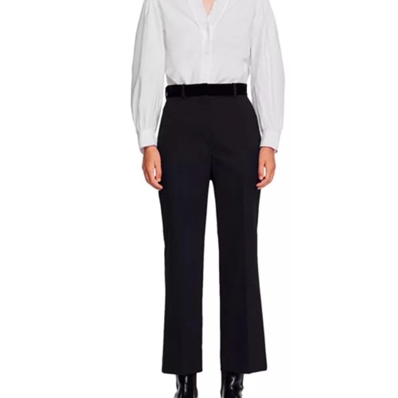 Sandro Poete Velvet Waist Straight Leg Pants NEW Women's Size 4 Trouser Wool - Picture 1 of 14
